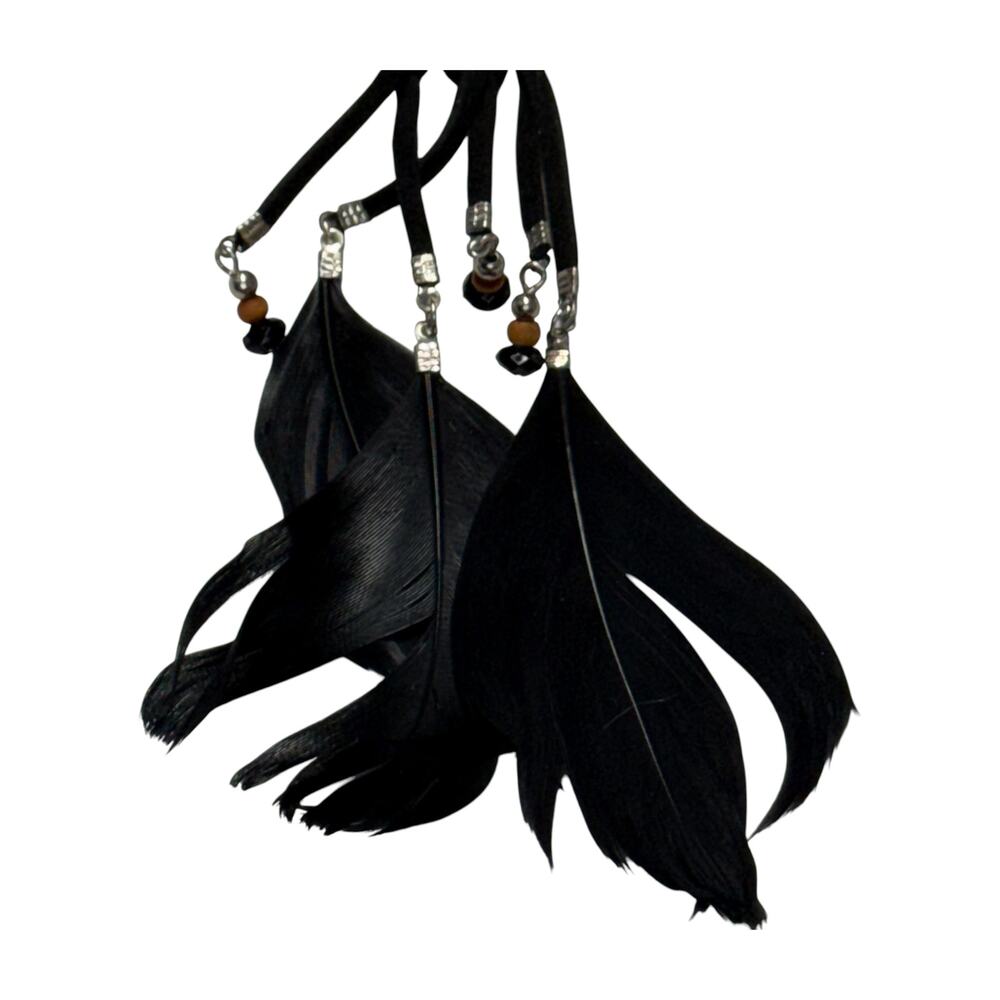 Black Crescent Moon Dream Catcher Black Feathers Boho Gothic Decor - Picture 3 of 8